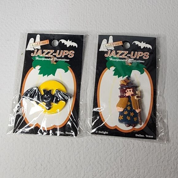 Vintage Jazz-Ups Happy Halloween Boo! 2 Items A Bat And A Witch - Picture 2 of 9